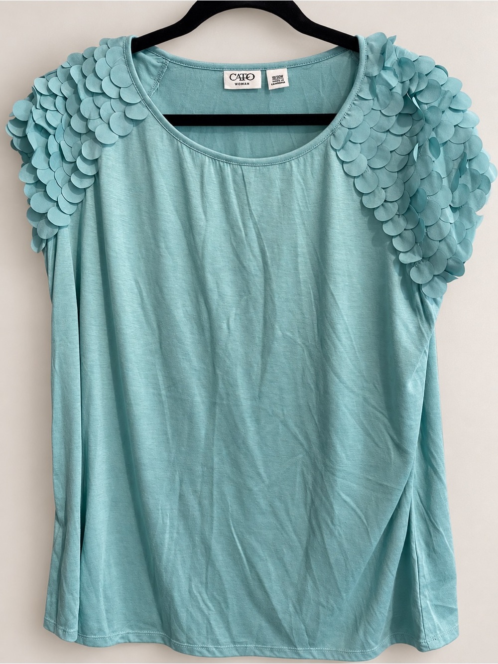 Cato Woman Aqua Petal Appliqué Sleeve Top Plus Size 18/20W